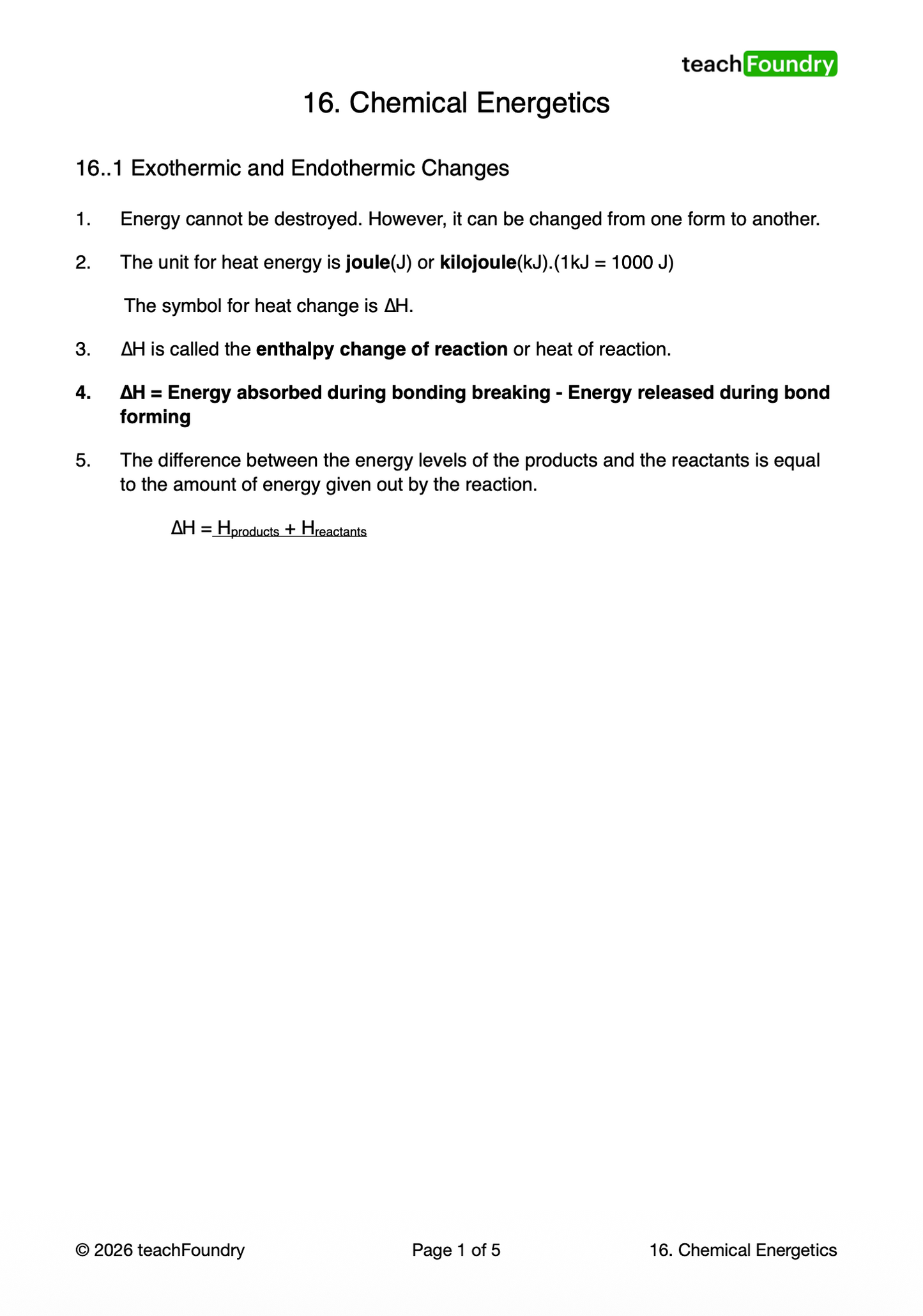16. Chemical Energetics