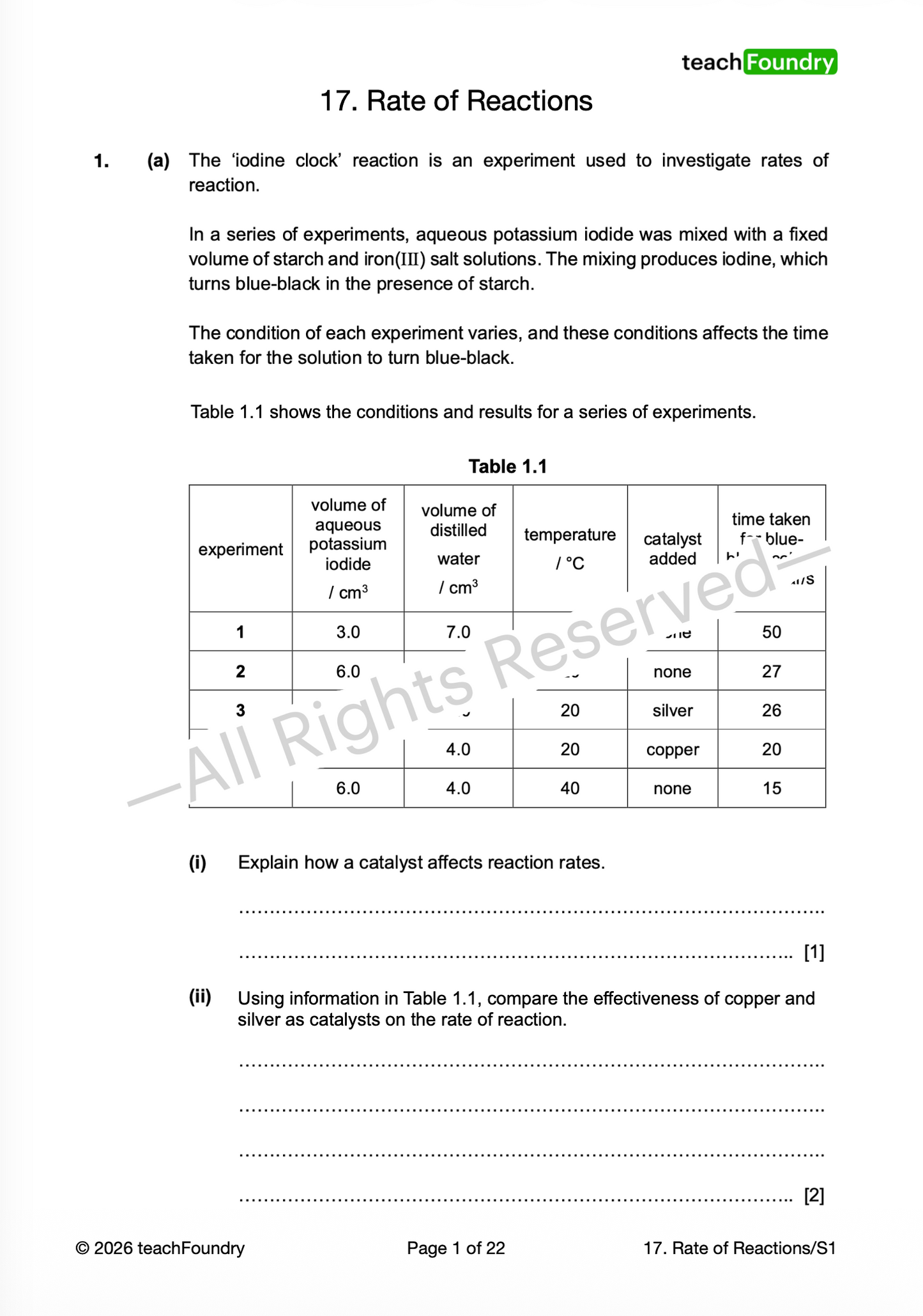 17. Rate of reactions