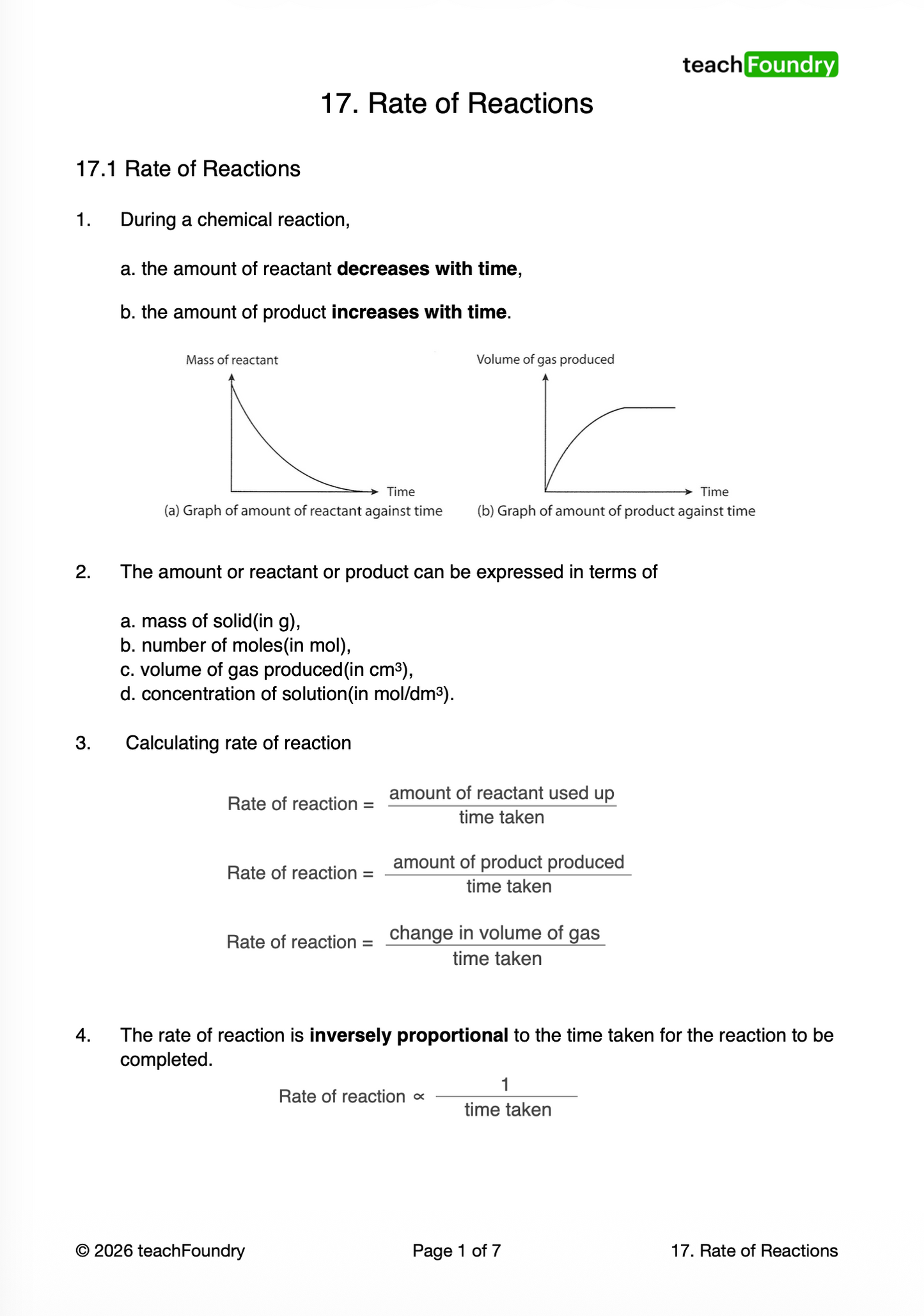 17. Rate of reactions