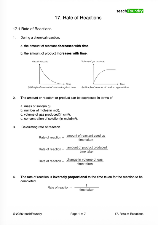 17. Rate of reactions