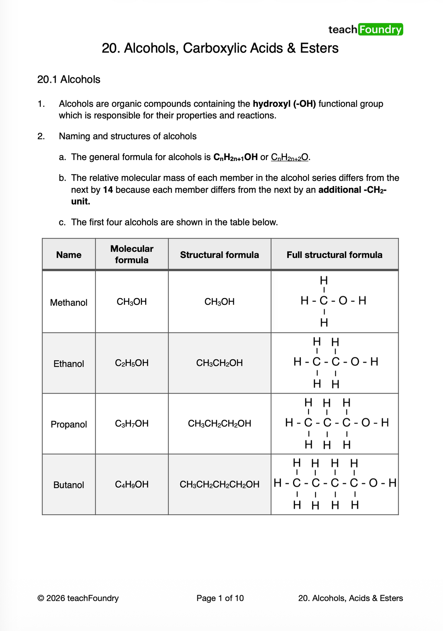 18. Organic Chemistry(Fuels, Hydrocarbons, Alcohols, Carboxylic Acids and Polymers)