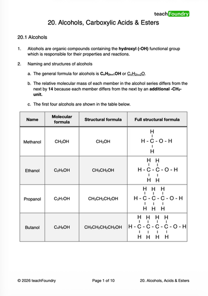 18. Organic Chemistry(Fuels, Hydrocarbons, Alcohols, Carboxylic Acids and Polymers)
