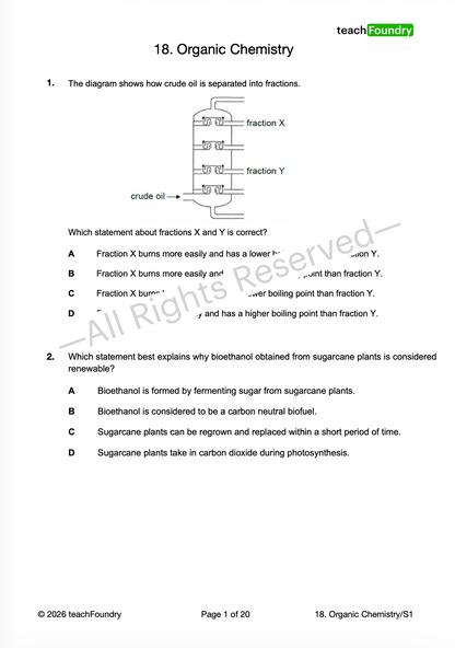 18. Organic Chemistry(Fuels, Hydrocarbons, Alcohols, Carboxylic Acids and Polymers)
