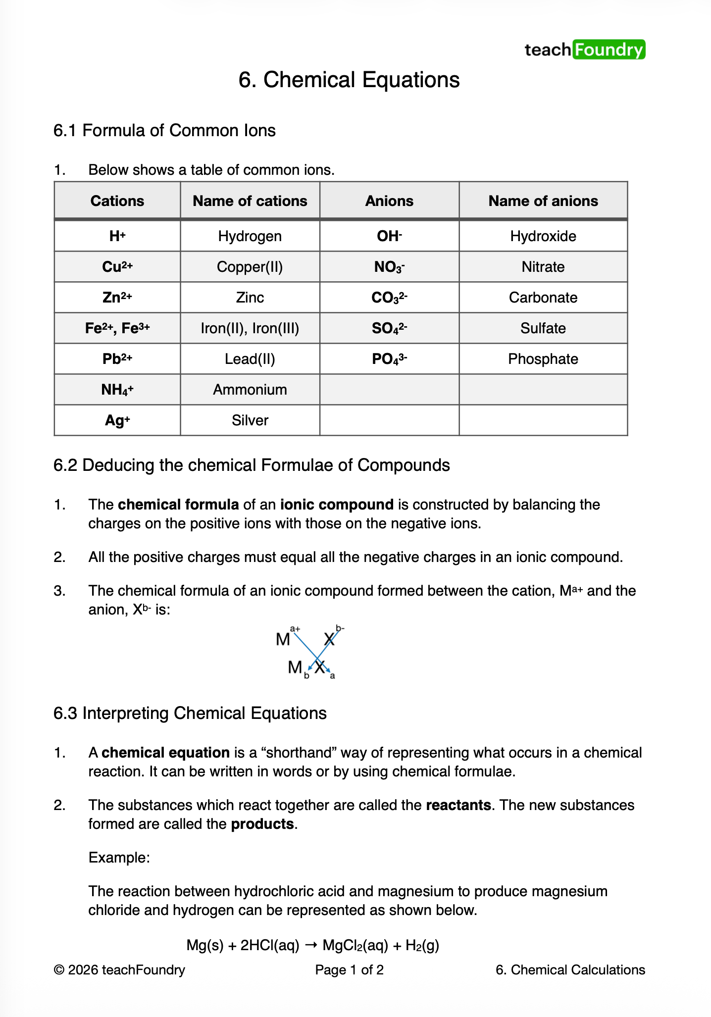 6. Chemcial Equations