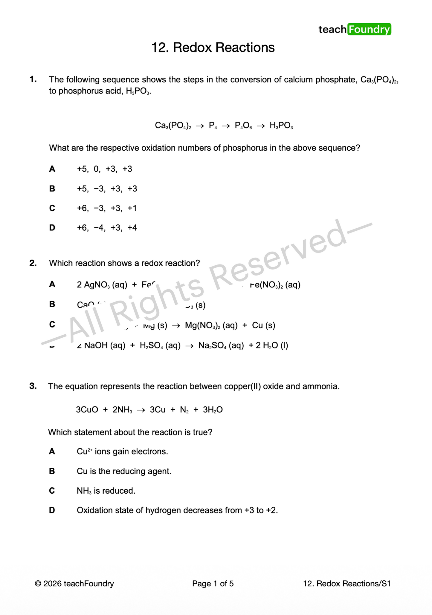 12. Redox Reactions
