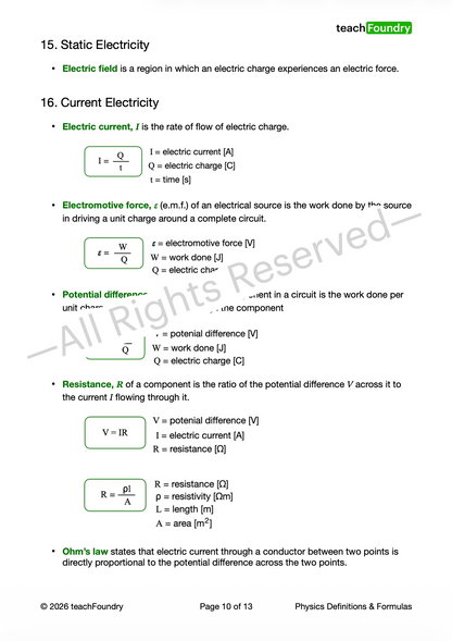 Physics Complete Revision Notes Bundle